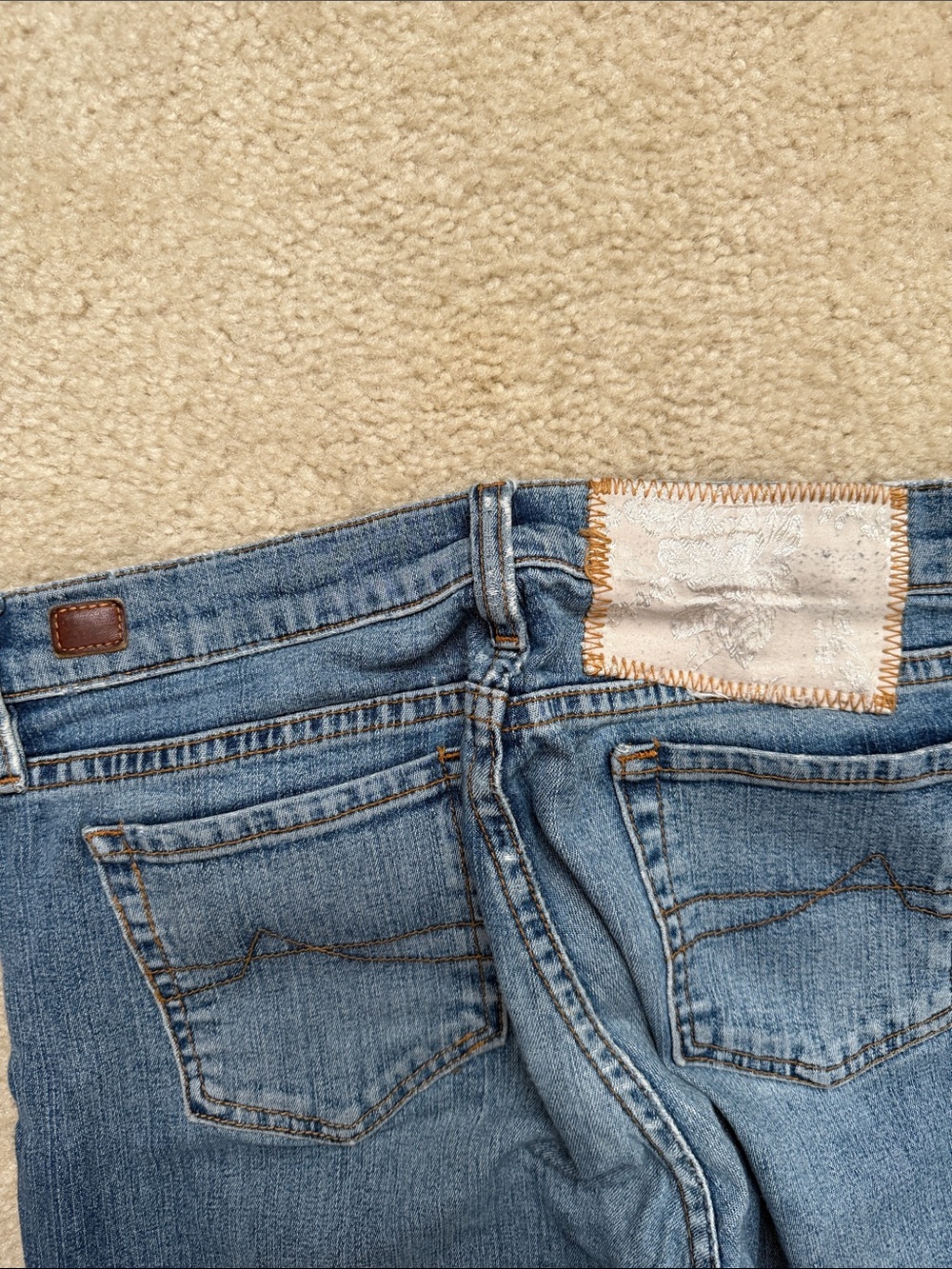 Allen B. By Allen Schwartz Blue Flare Jeans with White Embroidered Side Panels - Picture 3 of 6